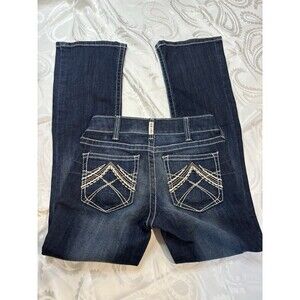 New Ariat REAL Womens Whipstitch Mid Rise Boot Cut Blue Jeans  27S Distressed